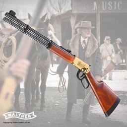 Walther Lever Action Wells Fargo CO2 Gewehr im Kaliber 4,5 mm Walther Lever Action Wells Fargo CO2 Gewehr im Kaliber 4,5 mm. Das Luftgewehr mit CO2-Antrieb hat ein 8 Schuss Trommelmagzin für Diabolos.