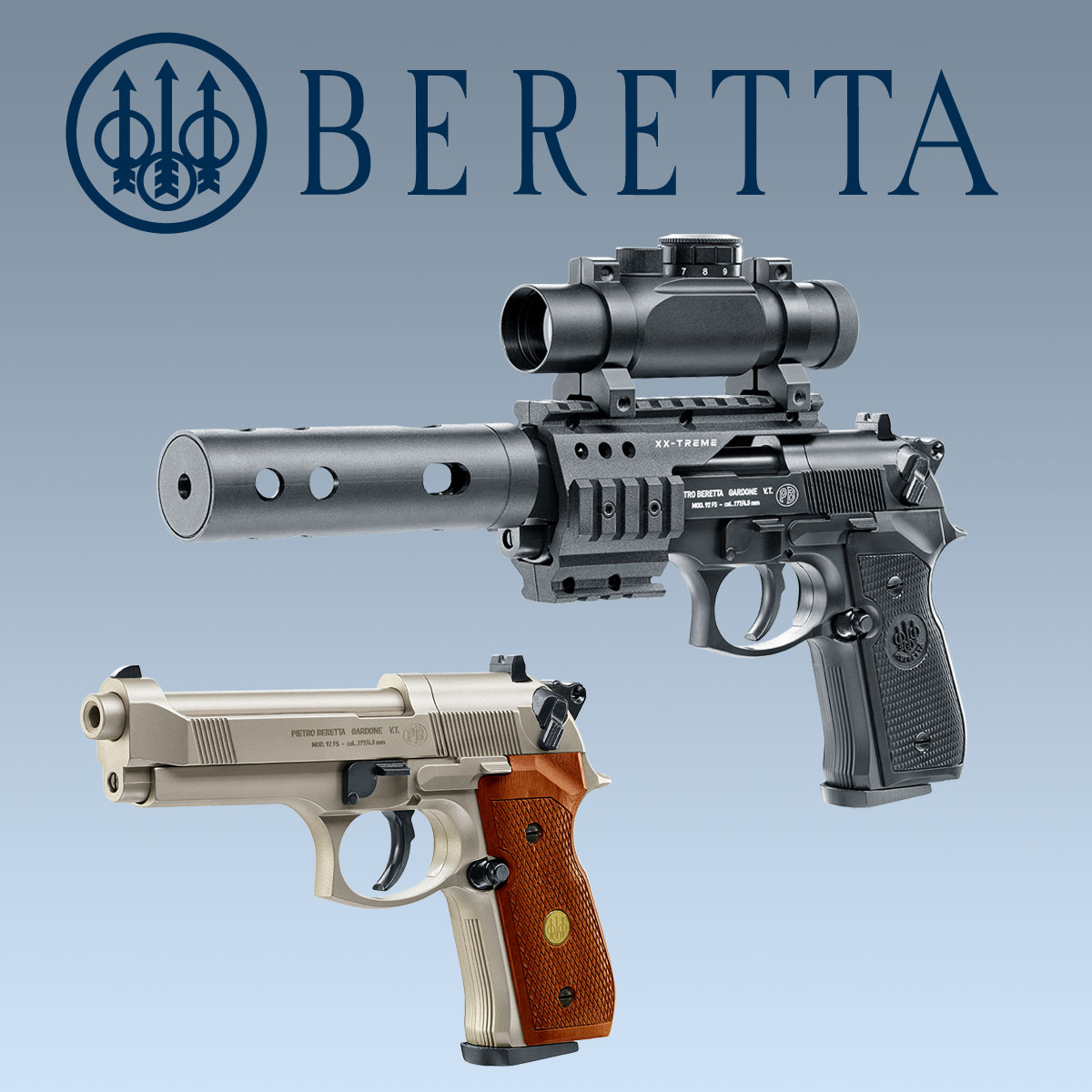 Beretta M92 FS CO2 Pistolen 4,5 mm Diabolo mit einem 8 Schuss Trommelmagazin