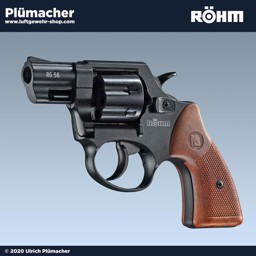 Röhm RG 56 Schreckschuss Revolver im Kaliber 6 mm. Geliefert wird dieser Schreckschussrevolver mit einem Abschussbecher und einem Waffenkoffer