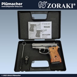 Zoraki 914 titan mit Griffschalen in Holzoptik. Eine Schreckschusspistole im Kal. 9 mm PAK.