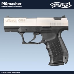 Walther CP99 nickel CO2 Pistole Walther CP99 nickel CO2 Pistole mit einem 8 Schuss Magazin für 4,5 mm Diabolo Kuglen