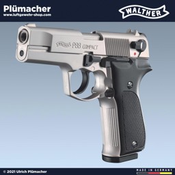 Walther P88 vernickelt Schreckschuss mit schwarzen Griffschalen Walther P88 vernickelt mit schwarzen Griffschalen. Schreckschuss Pistole mit einem 9 Schuss Magazin
