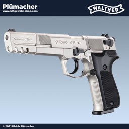 Walther CP88 Competition vernickelt CO2 Pistole mit schwarzen Griffschalen