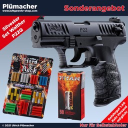 Walther P22Q Silvester Set mit Feuerwerksortiment und Platzpatronen Walther P22Q Silvester Set - die Schreckschusspistole mit Signalmunition und Platzpatronen
