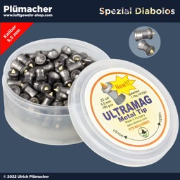 Jagd Diabolos 5.5 mm für Luftgewehre im cal. 22 Ultramag 5,5 mm Metal Tip Diabolo - Spezialgeschoss für starke Luftgewehre im Kaliber .22. Holspitze mit eingesetzter Metallspitze