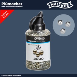 Walther Rundkugeln 4,5 mm Stahl BB Walther Rundkugeln 4,5 mm Stahl BB - diese Steel BB's sind für Luftpistolen und Luftgewehre mit glatten Läufen und Magazin