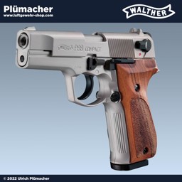 Walther P88 vernickelt mit Holzgriffschalen - Schreckschusspistole im Kal. 9 mm PAK
