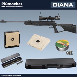 Diana Two Sixty Luftgewehr Set mit Zielfernrohr, Gewehrkoffer, Munition und Kugelfang mit Scheiben Diana Two Sixty Luftgewehr Set mit Zielfernrohr, Gewehrkoffer, Munition und Kugelfang mit Scheiben