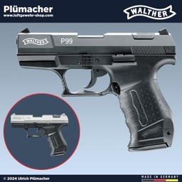 Walther P99 Schreckschuss Pistole - in schwarz brüniert und Bicolor mit vernickeltem Schlitten