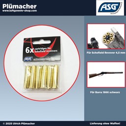 6 Ladehülsen 4,5 mm Diabolo für das Westerngewehr Barra 1866 und Schofield CO2 Revolver 6 Ladehülsen 4,5 mm Diabolo aus Messing für Schofield CO2 Revolver und das Westerngewehr Baar 1866