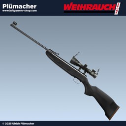 Weihrauch HW 30 S Black Edition 4,5 mm mit Zielfernrohr 2-6x32 – Luftgewehr Set Weihrauch HW 30 S Black Edition Luftgewehr im Kaliber 4,5 mm mit schwarzem Holzschaft und Zielfernrohr 2-6x32, beleuchtetem MilDot-Absehen, auf weißem Hintergrund
