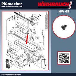 Befestigungsschraube für Klemmblech Laufbefestigung – Weihrauch HW 45 Luftpistole Ersatzteil Original Weihrauch Befestigungsschraube für das Klemmblech der HW 45 Luftpistole, passend für alle Modelle, einzeln geliefert
