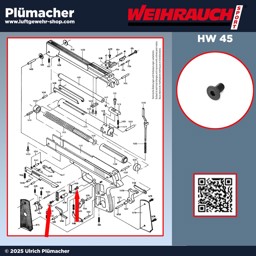 Schraube für Sicherungshebel – Weihrauch HW 45 (alle Ausführungen) Schraube für die Sicherungshebel der Weihrauch HW 45 – Senkkopfschraube, Pos. 1440, passend für brüniert, vernickelt, Silver Star, Bronze Star und Black Star