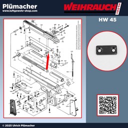 Weihrauch HW 45 Klemmblech – Laufbefestigung aus Stahl Klemmblech aus Stahl für Weihrauch HW 45 zur Fixierung des Laufs am Gehäuseoberteil; Montage mit zwei Schrauben, Schrauben nicht im Lieferumfang