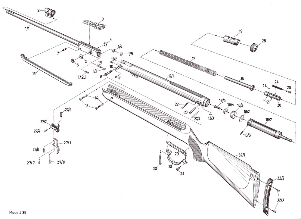 Diana 35 Ersatzteile und Explosionszeichnung für das Luftgewehr