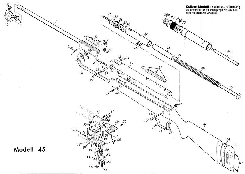 Ersatzteile Luftgewehr Diana 45 mit Bauplan und Explosionszeichnung