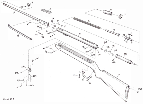 Luftgewehr Diana 25D Ersatzteile und Bauplan für das Luftdruckgewehr