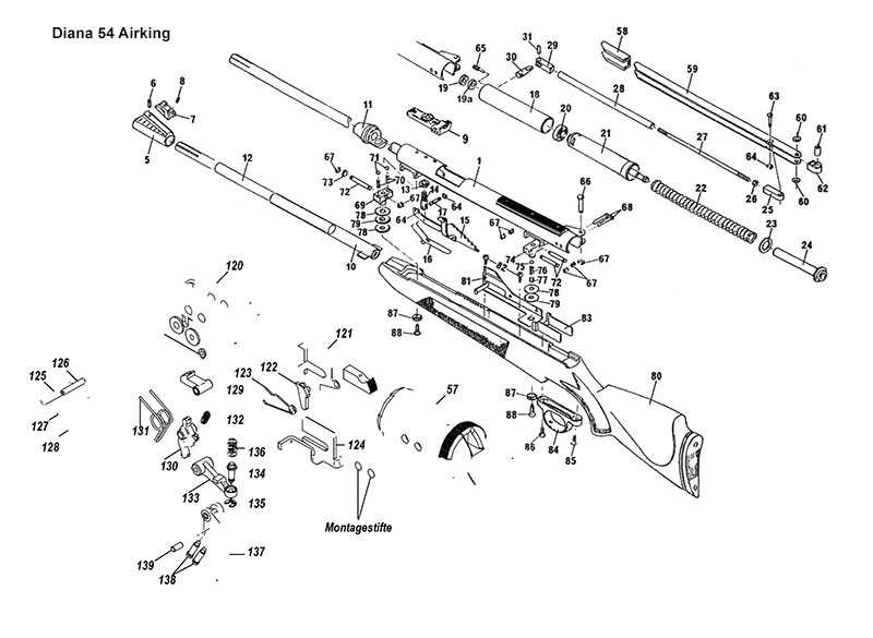 Luftgewehr Diana 54 Airking T06 Ersatzteile und Explosionszeichnung