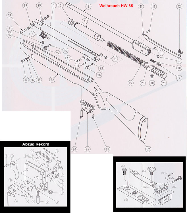 Luftgewehr Weihrauch HW 85 Ersatzteile und Bauplan