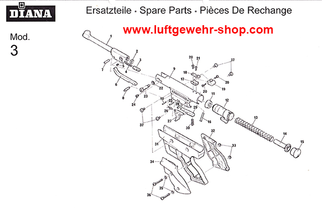 Luftpistole Diana 3 Ersatzteile und Bauplan