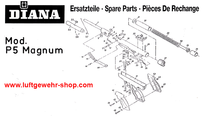 Luftpistole Diana P5 Magnum Ersatzteile und Bauplan