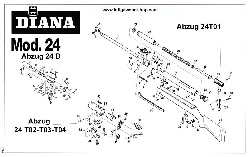 Ersatzteile, Bauplan und Explosionszeichnung Luftgewehr Diana 24