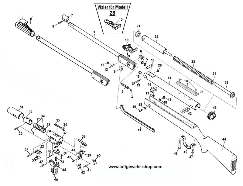 Luftgewehr Diana 28 - Ersatzteile, Bauplan und Explosionszeichnung