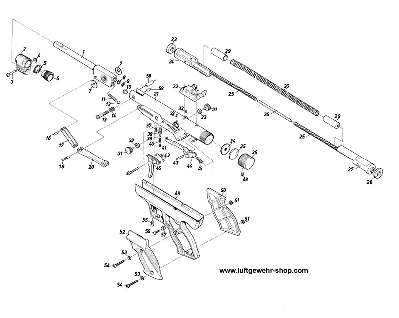 Diana Luftpistole 6M und 6G - Ersatzteile, Bauplan und Explosionszeichnung