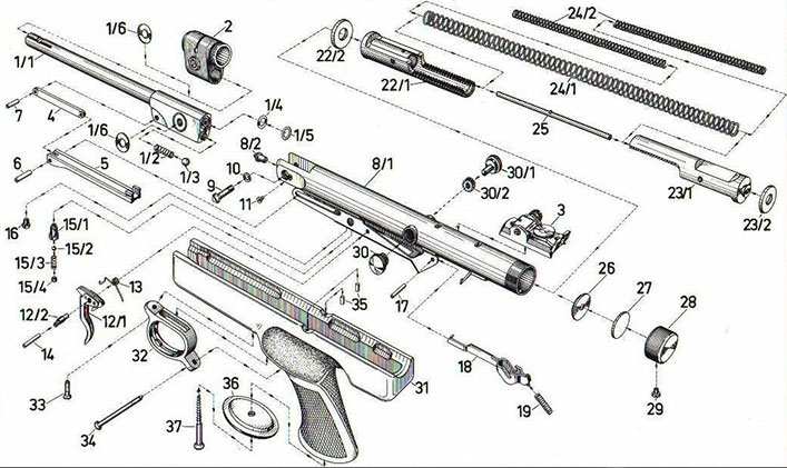 Luftpistole Diana 6 Ersatzteile und Bauplan