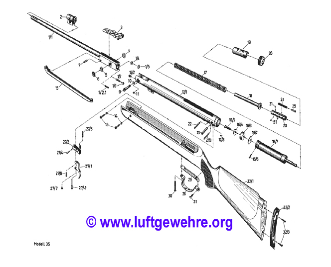 Luftgewehr Diana 35 Ersatzteile und die Explosionszeichnung hier bei uns im Luftgewehr Shop