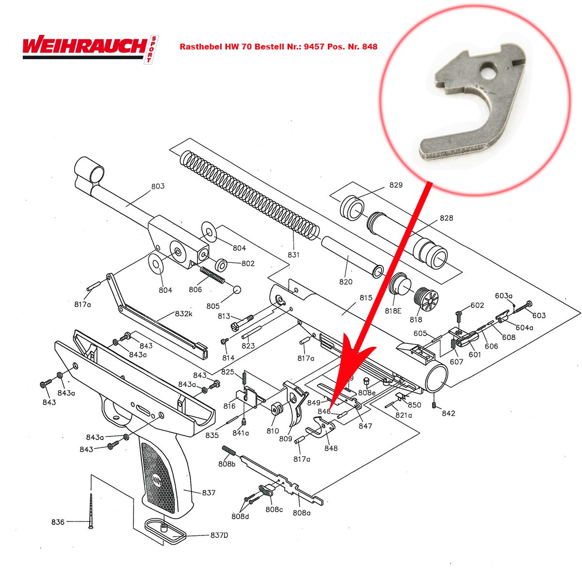 Rasthebel Weihrauch HW 70 - Ersatzteile für die Luftpistole HW70