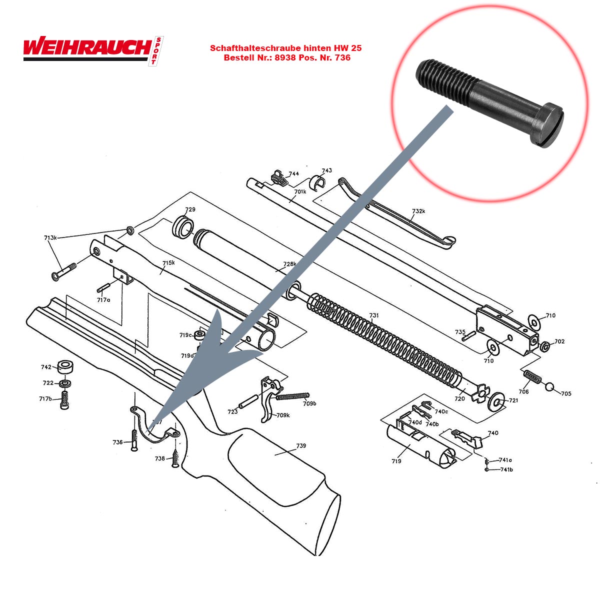 Bild von Hintere Schafthalteschraube Weihrauch HW 25 L Luftgewehr Pos. 736