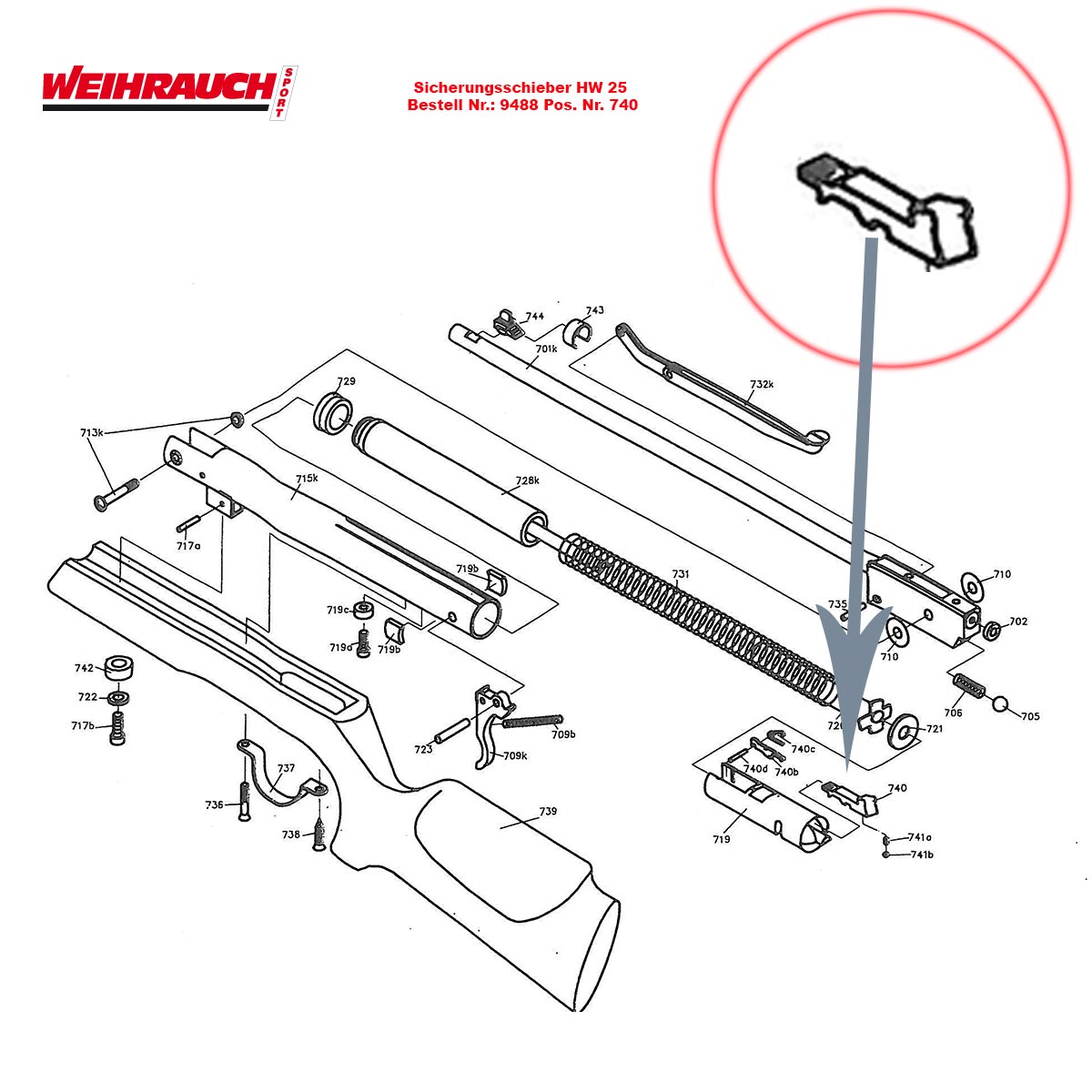 Bild von Sicherungsschieber Weihrauch HW 25 L Luftgewehr Pos. 740