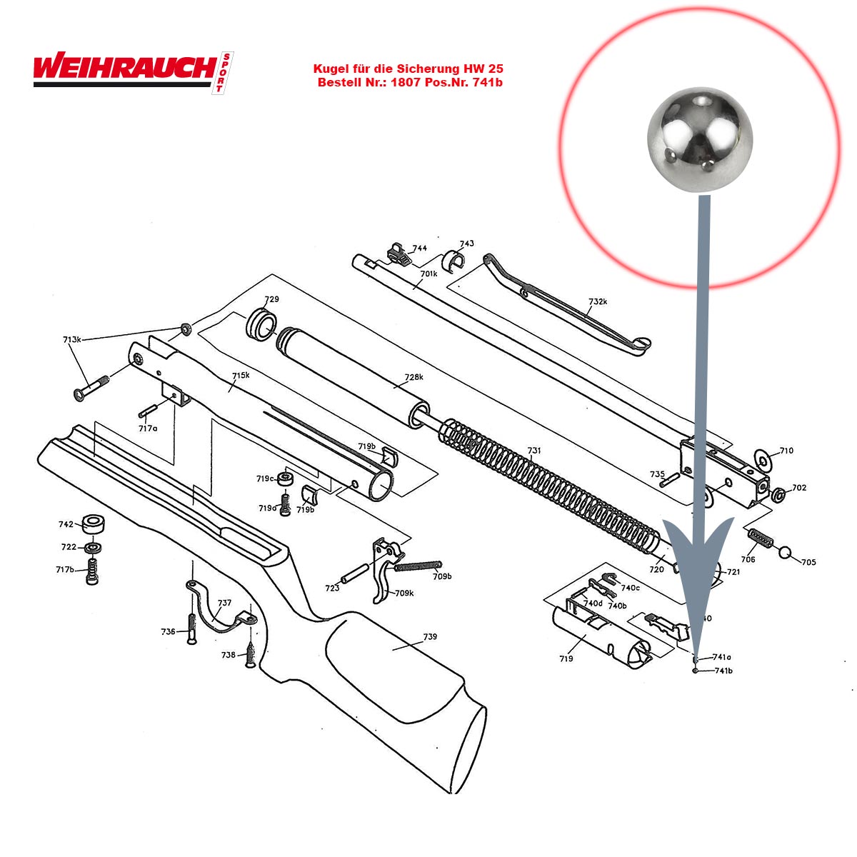 Bild von Weihrauch HW 25 L Luftgewehr Ersatzteile Kugel für die Sicherung 741b