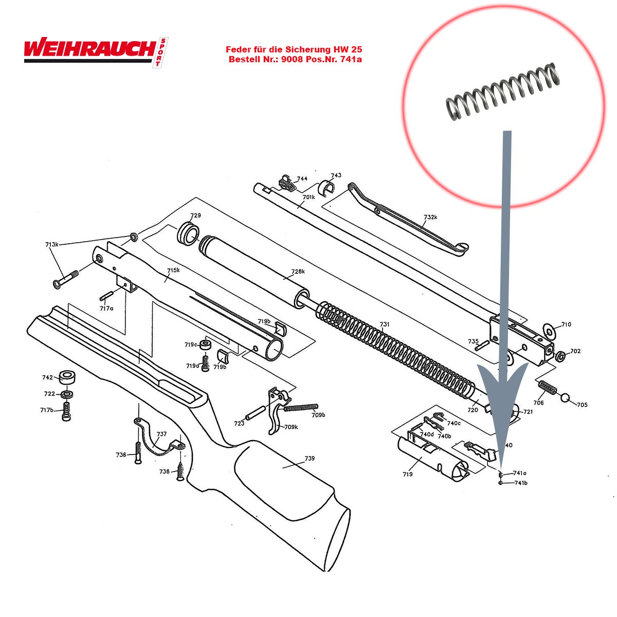 Bild von Feder für die Sicherung Weihrauch HW 25 L Luftgewehr Pos. 741a