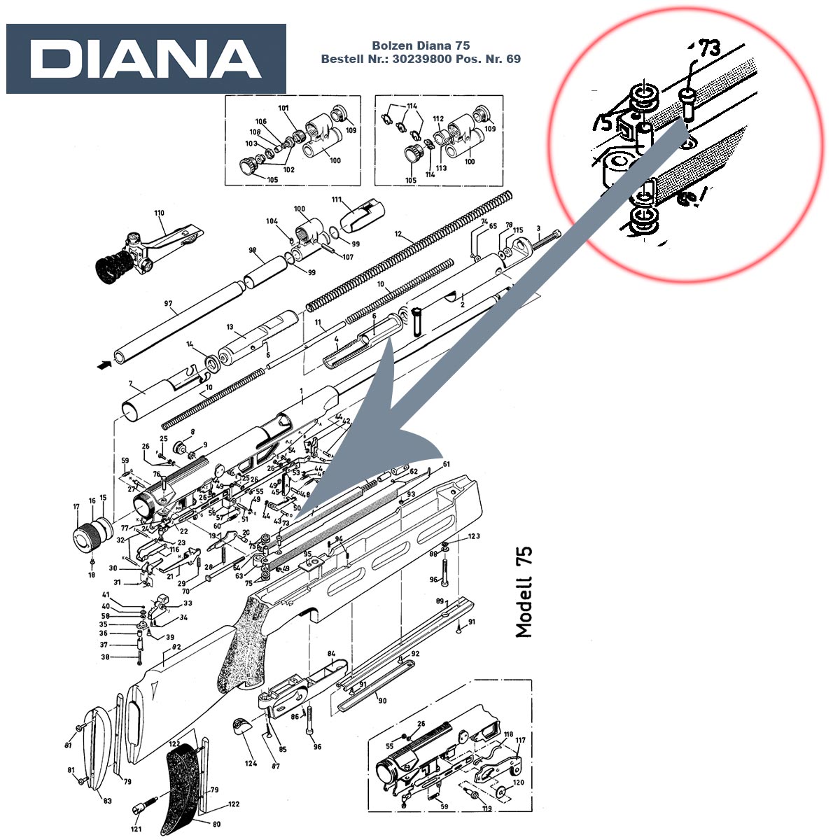 Bild von Gelenkbolzen Diana 75 & 56th Luftgewehr Ersatzteil für den Spannhebel