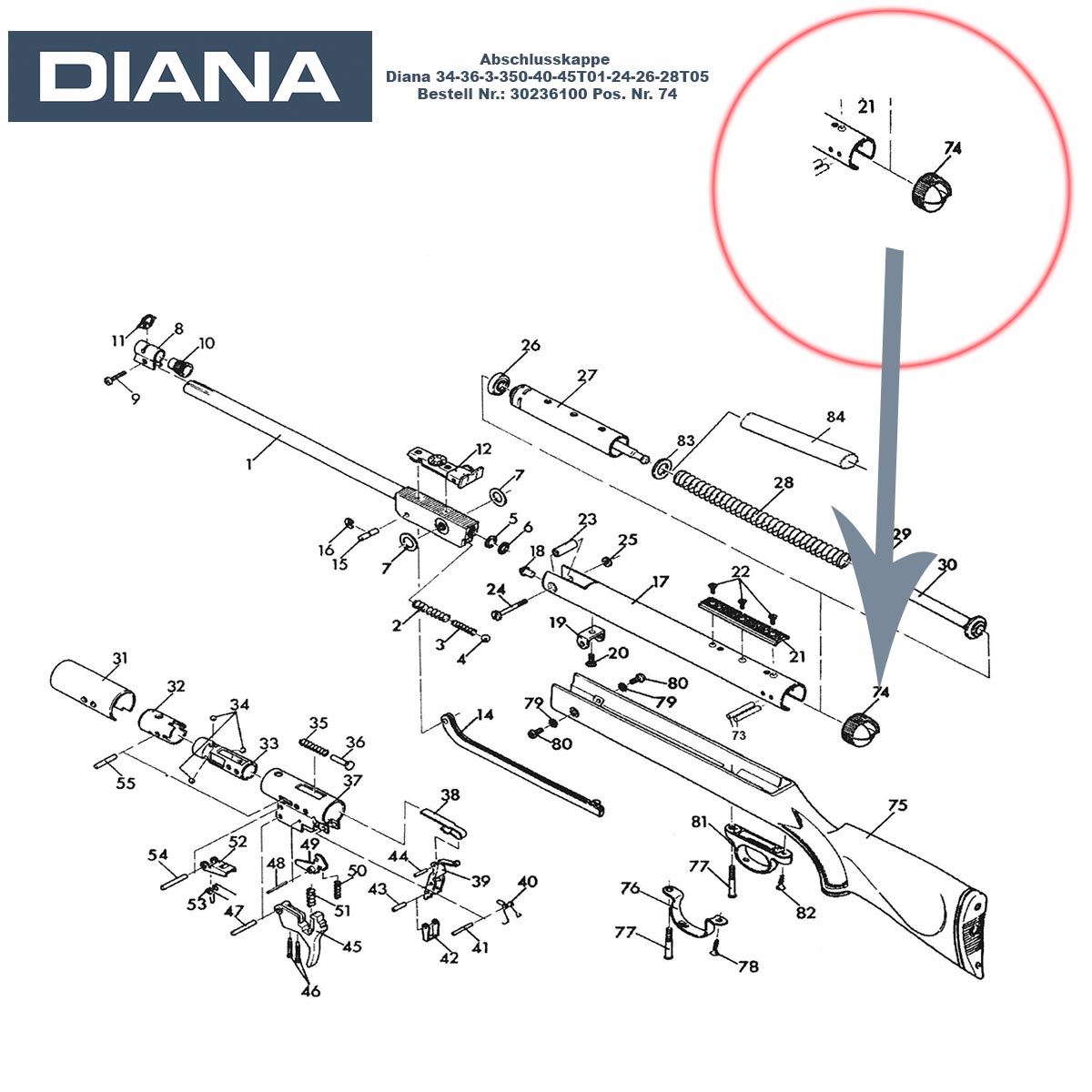 Bild von Abschlussdeckel Luftgewehr Diana 34/36/38/350/40/45T01/24/26/28T05/