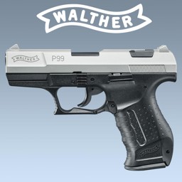 Walther P99 bicolor Schreckschuss Pistole 9 mm PAK mit einem 15 Schuss Magazin für Platzpatronen und Gaspatronen.
