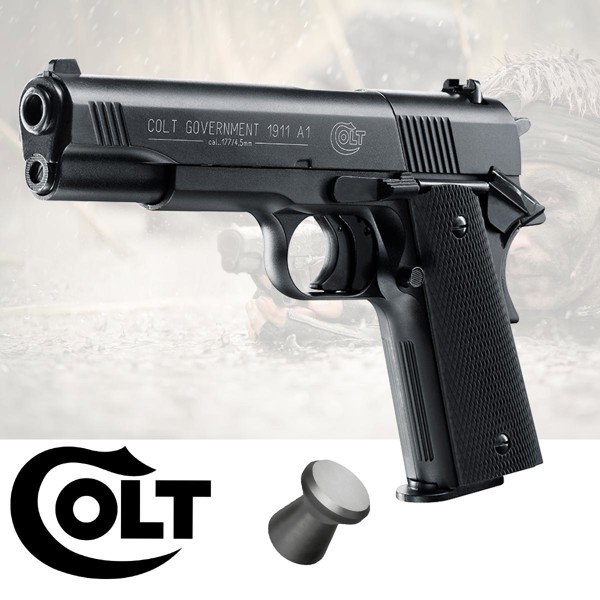 Colt Government CO2 Pistole 4,5 mm Diabolo. Dieser Nachbau bietet das Feeling der Originalwaffe in Verbindung mit bewährter CO₂-Technik. 