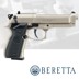 Beretta 92 FS CO2 Pistole vernickelt mit schwarzen Griffschalen Kaliber 4,5 mm Diabolo. Die Kugeln werden mit Hilfe einer 12g CO2-Kapsel beschleunigt