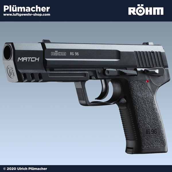 Roehm RG 96 Match Schreckschusspistole - Vom Aussehen angelehnt an die aktuelle deutsche Bundeswehr-Pistole HK P8, bietet die 9-schüssige Automatik Pistole im Kaliber 9 mm P.A.K. ein gutes Preis-Leistungsverhältnis. 
