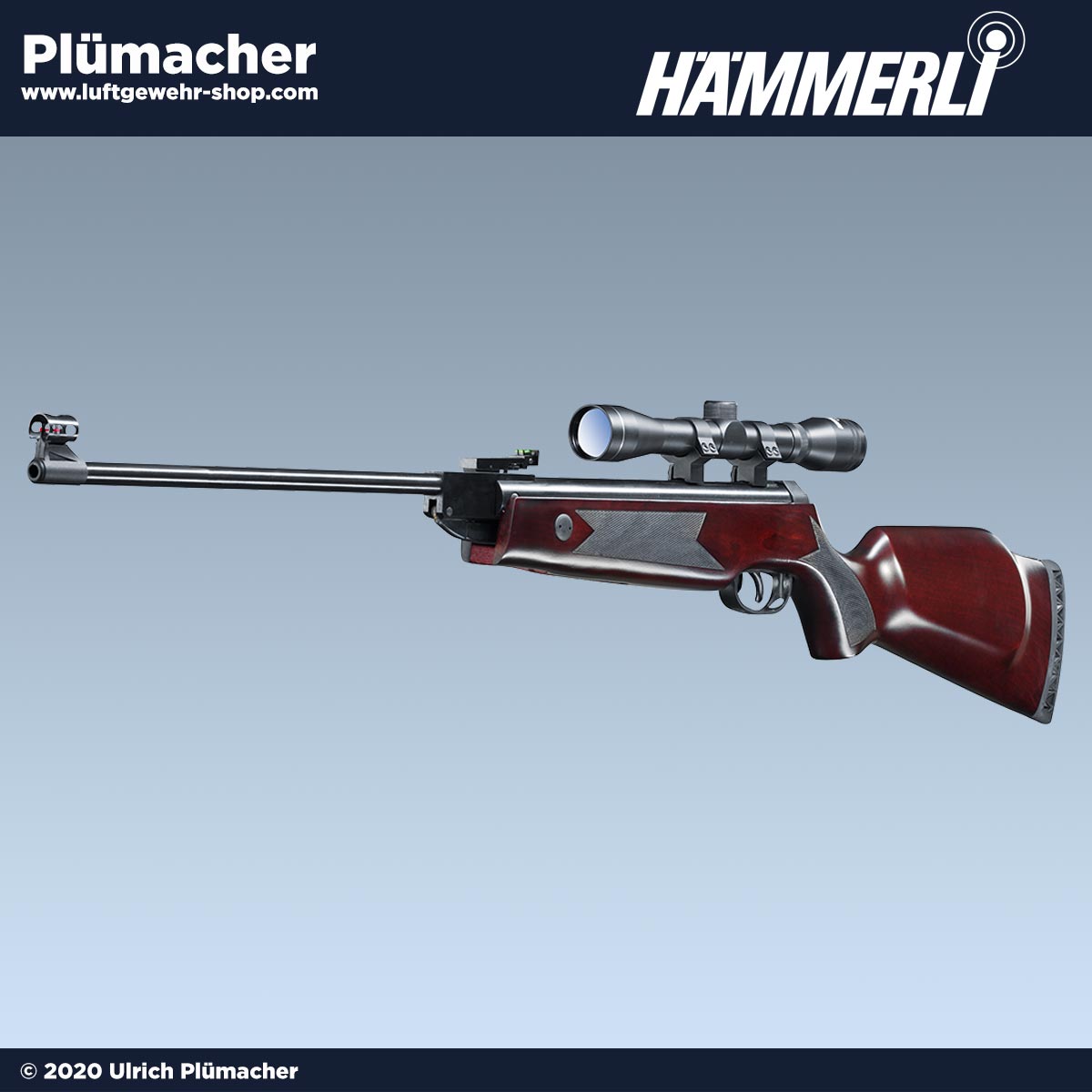 Hämmerli Hunter Force 750 Luftgewehr mit einem Zielfernrohr 4x32. Das Luftdruckgewehr kommt im Kaliber 4,5 mm Diabolo