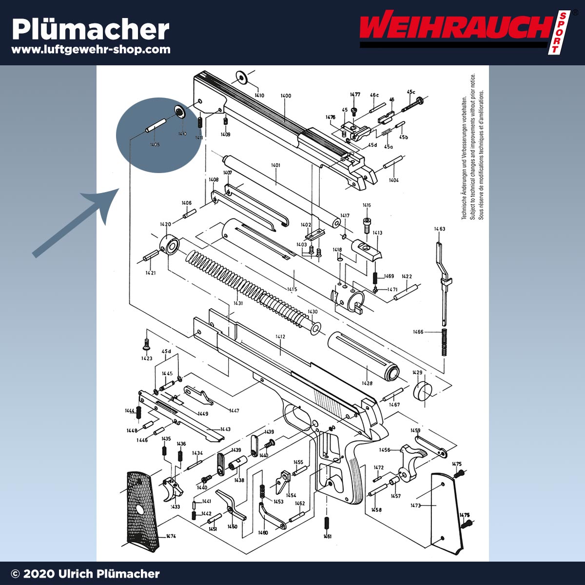 Scharnierstift Weihrauch HW 45 Luftpistole -der Gelenkstift für das Oberteil der HW45