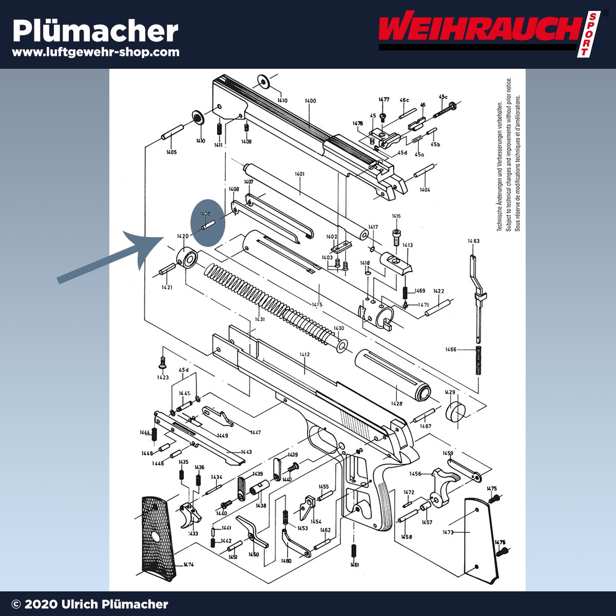 Scharnierstift Weihrauch HW 45 Luftpistole -der Gelenkstift für den Spannhebel der HW45