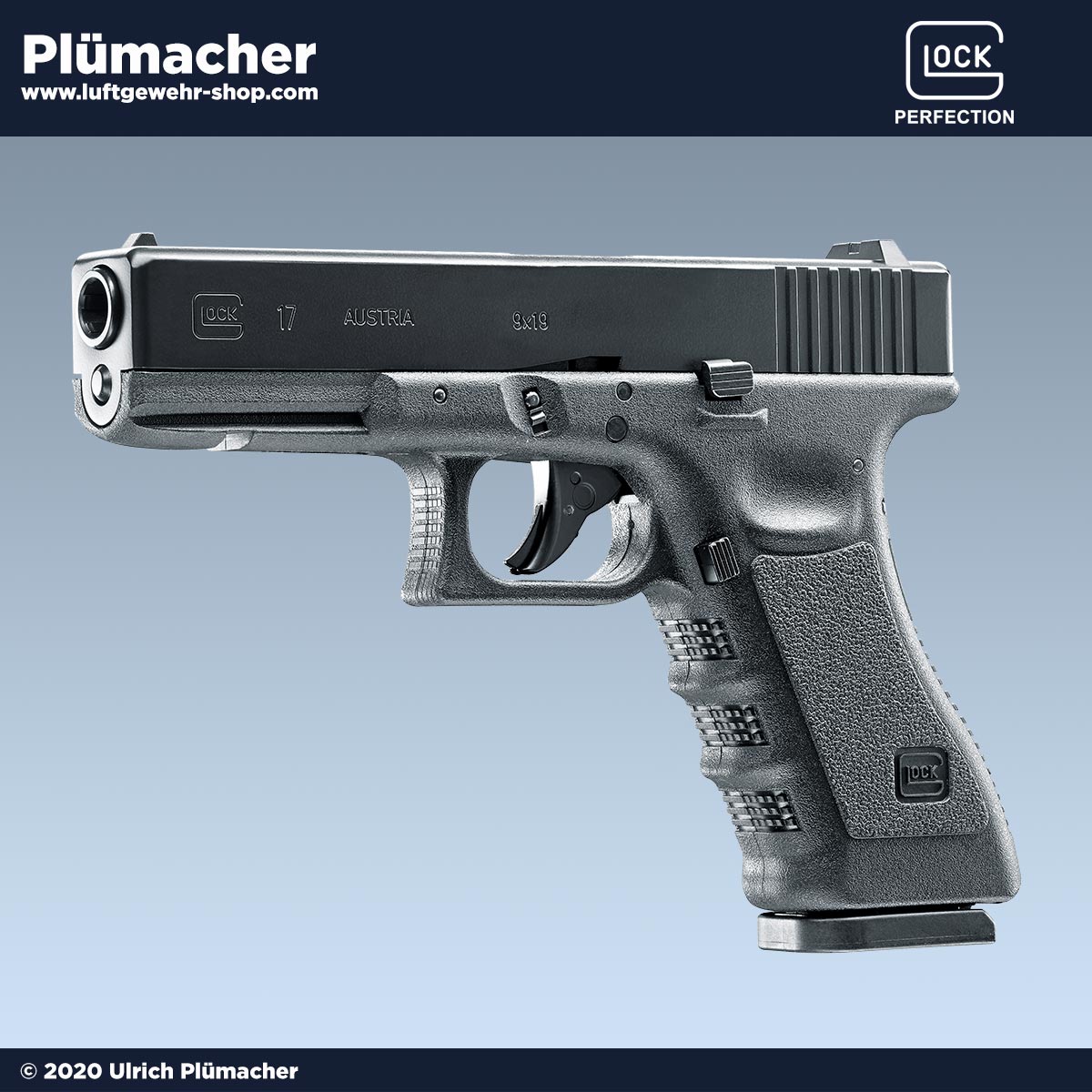 Glock 17 CO2 Pistole im Kaliber 4,5 mm mit einem 18 Schuss Magazin für Stahlrundkugeln