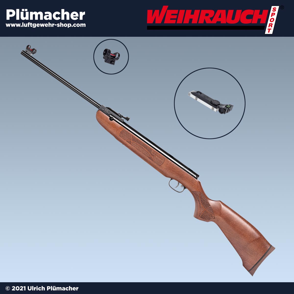 Weihrauch HW 50 S Luftgewehr mit kontrastreicher Fiber-Optik-Visierung, Rekord Matchabzug, Holzschaft und offener Visierung für präzises Scheiben- und Freizeitschießen