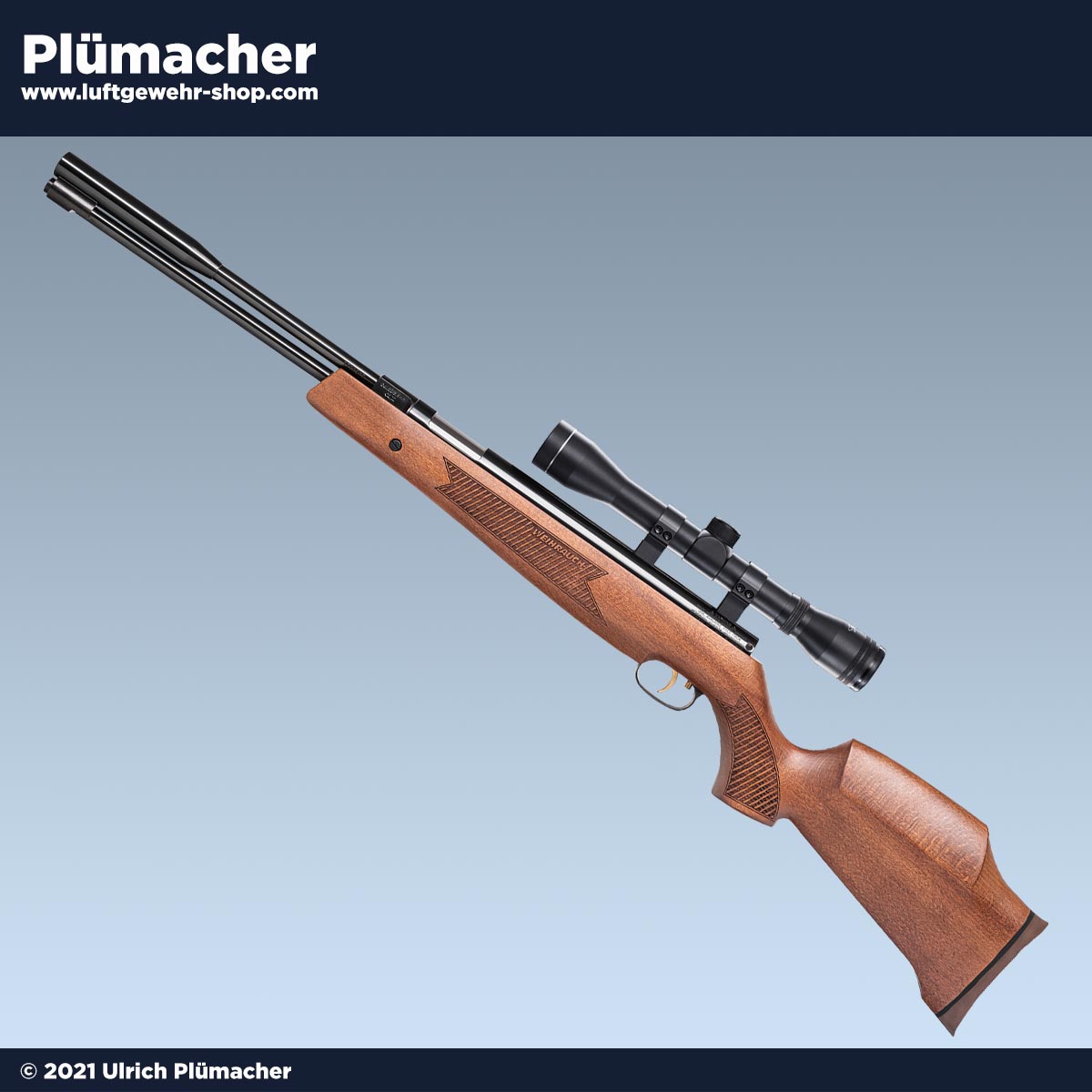 Weihrauch HW 97 K Luftgewehr im Kaliber 5,5 mm als Komplettset mit 3-9x40 Zielfernrohr, beleuchtetem MilDot-Absehen, 11-mm-Montage, Starrlauf und Rekord Matchabzug.