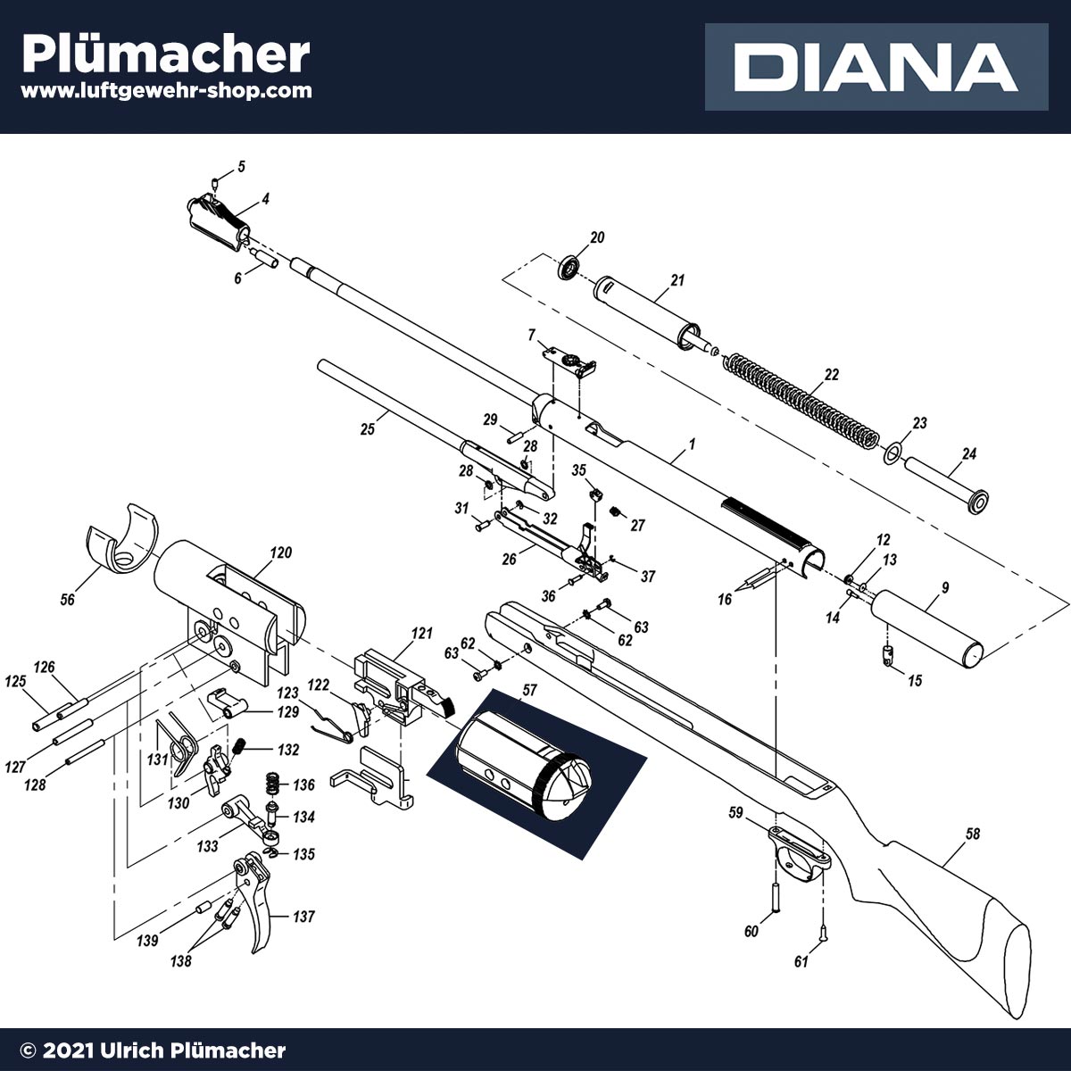 Abschlusshülse Diana Luftgewehre 460 Magnum, 48-52-54-460 Magnum, 470TH, 430 Stutzen