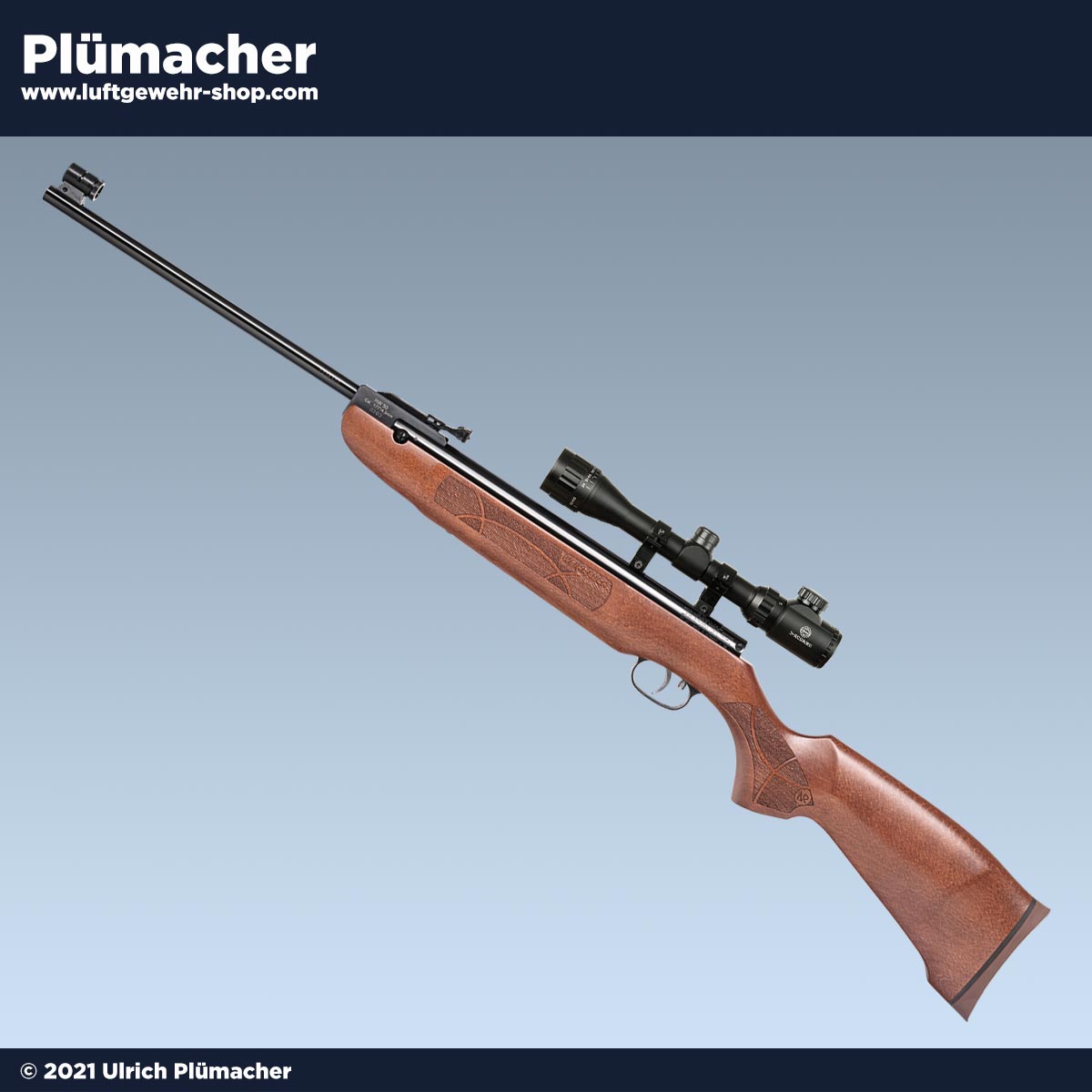 Weihrauch HW 50 S Luftgewehr mit variablem Zielfernrohr 3-9x40 im Kaliber 4,5 mm mit Rekord Matchabzug und hochwertigem Buchenschaft.