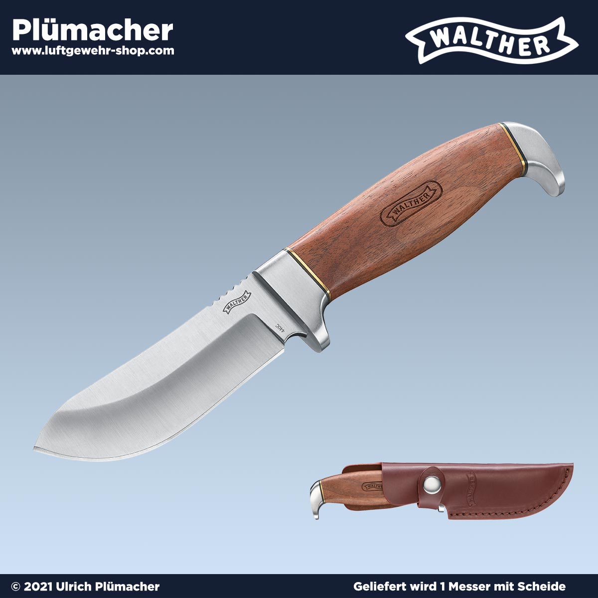Lederscheide Walther Premium Skinner Jagdmesser Walnussholz Griff inkl